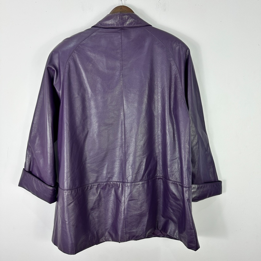 Toffs Jacket Womens L Purple Leather Open Front Mob Wife Y2K Mod Retro 80s Vtg - Picture 8 of 8